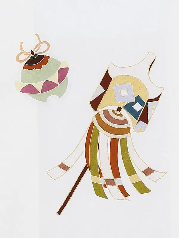 【正絹】お宮参り男の子 産着レンタル／白 馬 独楽にけん玉 Z279