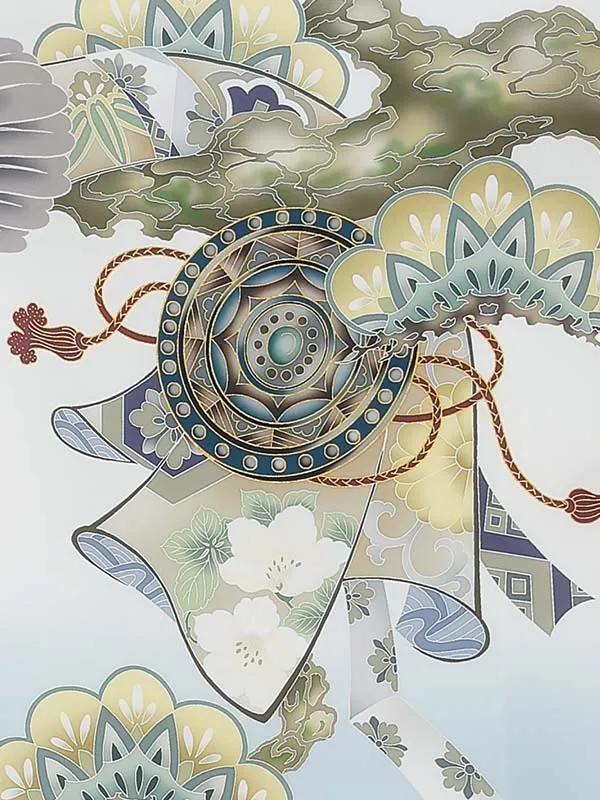 お宮参り男の子 産着レンタル／白×水色 鷹に三種の神器 Z281