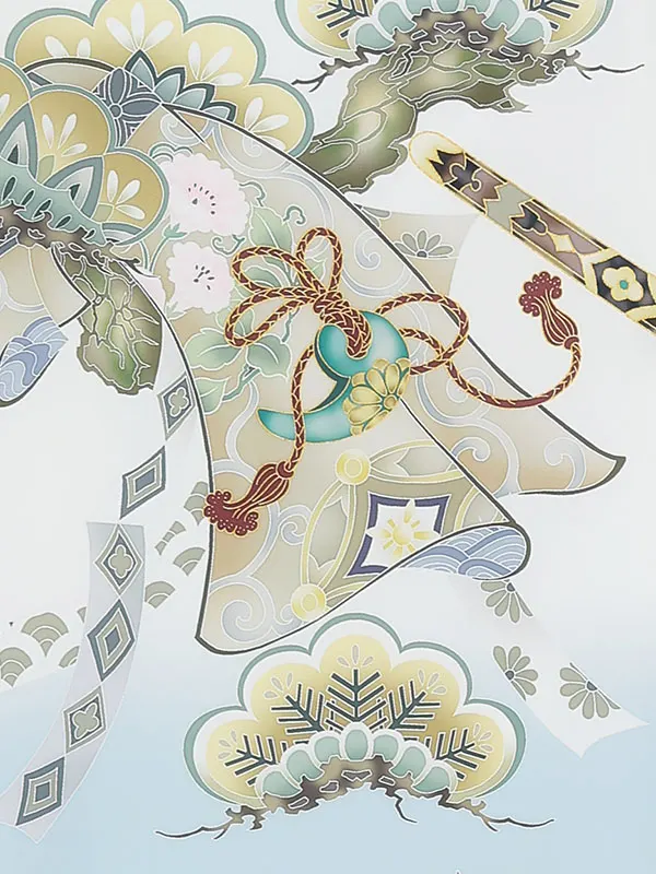 お宮参り男の子 産着レンタル／白×水色 鷹に三種の神器 Z281