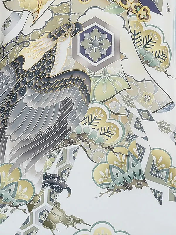 お宮参り男の子 産着レンタル／白×水色 鷹に三種の神器 Z281