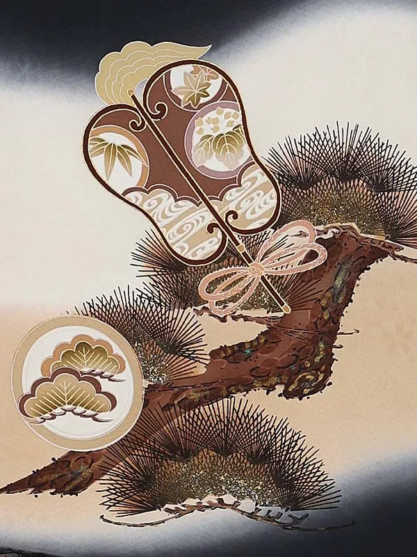 【正絹】お宮参り男の子 産着レンタル／黒 松に鷹 Z282