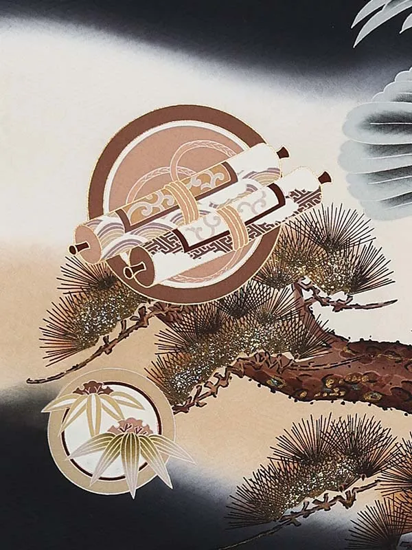 【正絹】お宮参り男の子 産着レンタル／黒 松に鷹 Z282