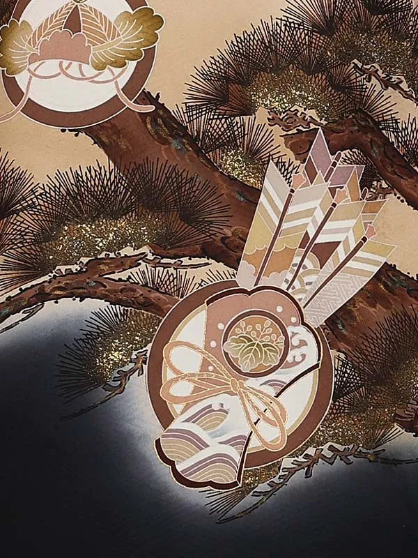 【正絹】お宮参り男の子 産着レンタル／黒 松に鷹 Z282