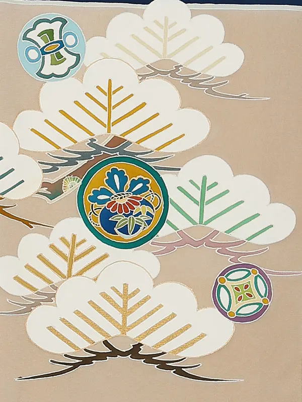 【正絹】お宮参り男の子 産着レンタル／紺 金彩手描き 松に宝尽くし Z283