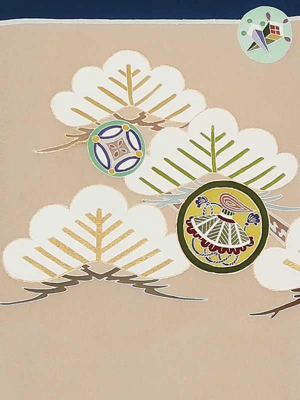 【正絹】お宮参り男の子 産着レンタル／紺 金彩手描き 松に宝尽くし Z283