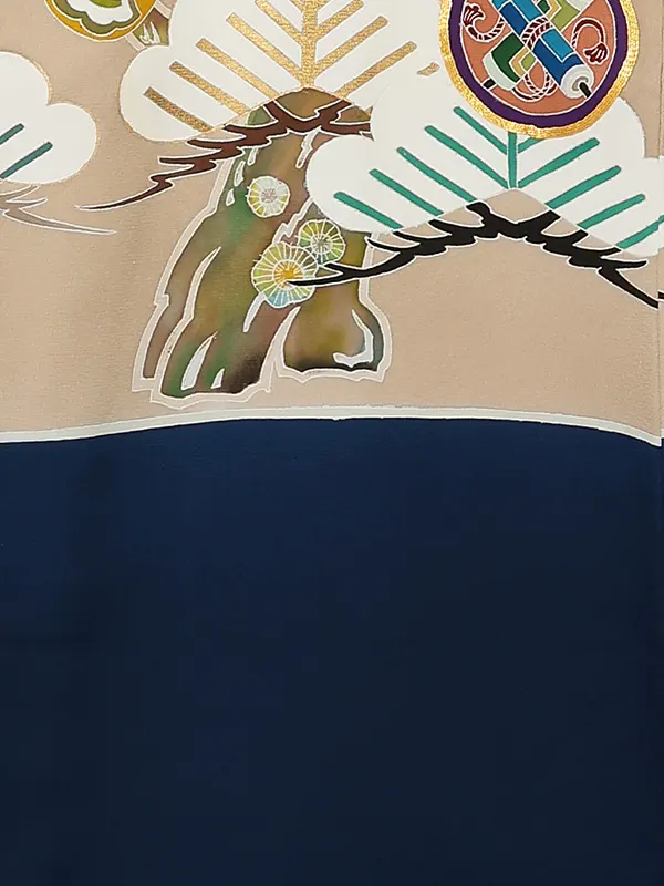 【正絹】お宮参り男の子 産着レンタル／紺 金彩手描き 松に宝尽くし Z283