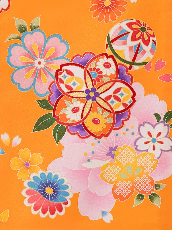 【夏用 単衣】お宮参り女の子 産着レンタル／オレンジ 桜鈴 Z222