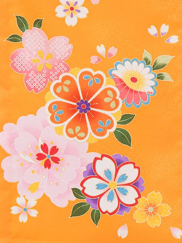 【夏用 単衣】お宮参り女の子 産着レンタル／オレンジ 桜鈴 Z222