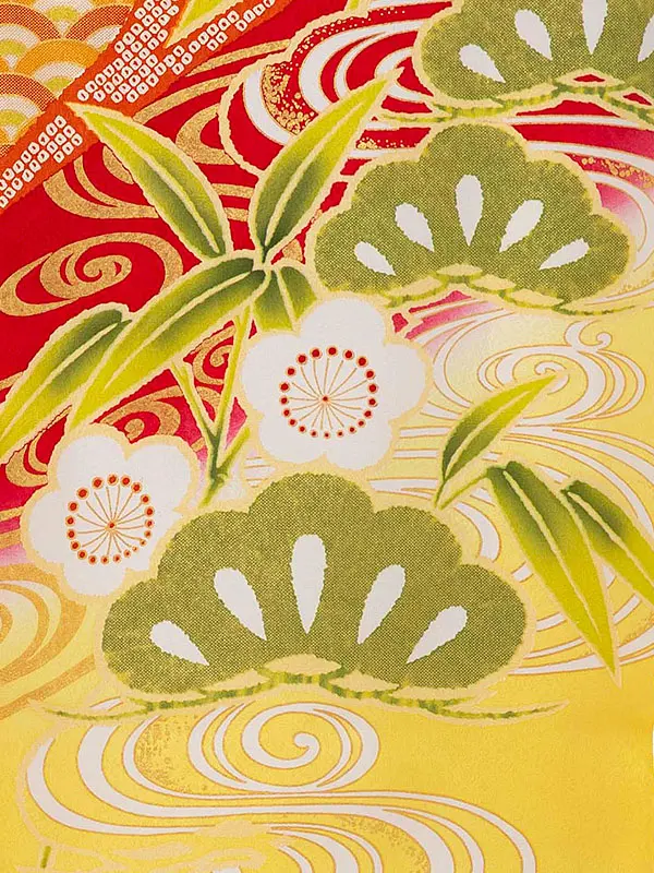 【正絹】お宮参り女の子 産着レンタル／赤 亀甲流水 Z239