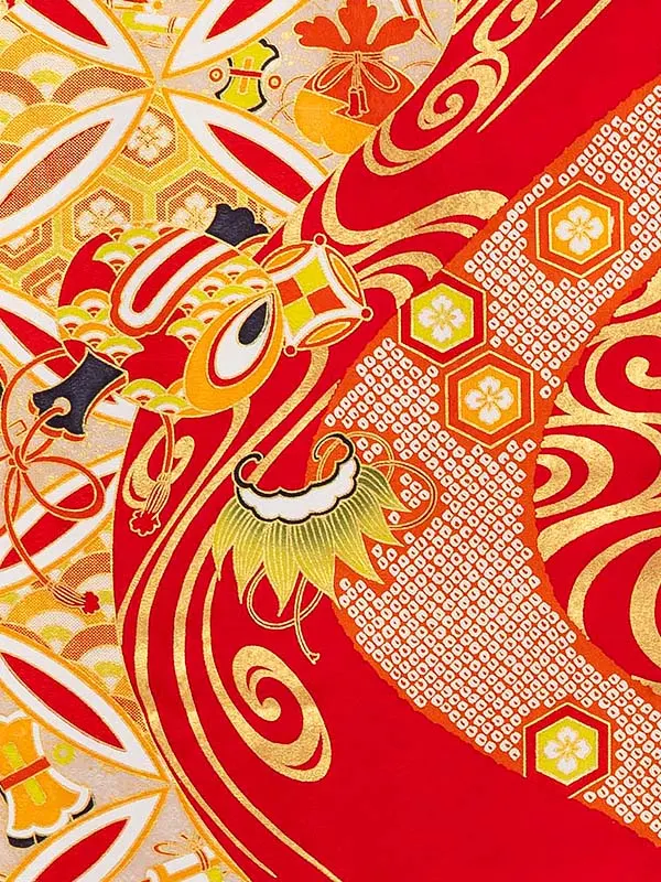 【正絹】お宮参り女の子 産着レンタル／赤 亀甲流水 Z239