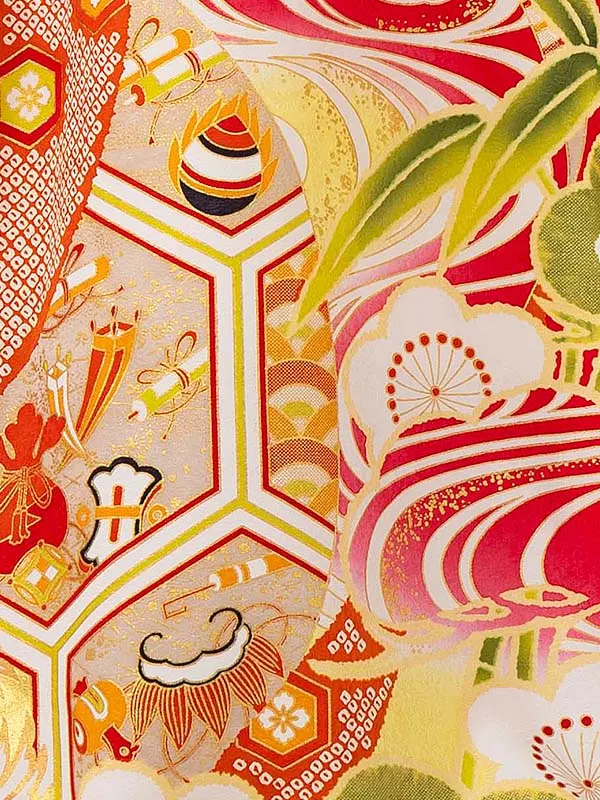 【正絹】お宮参り女の子 産着レンタル／赤 亀甲流水 Z239