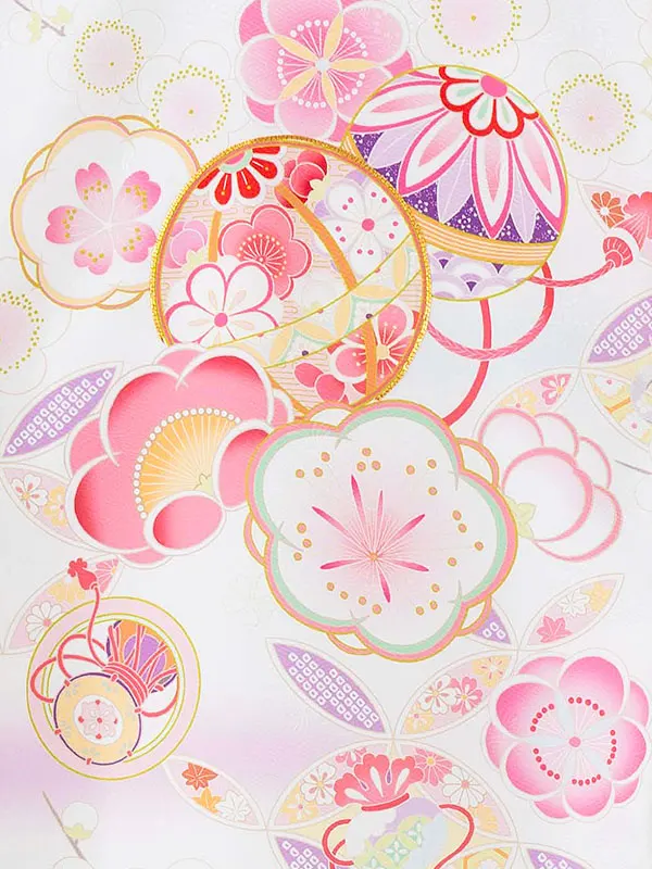 お宮参り女の子 産着レンタル／白 梅鞠 Z246