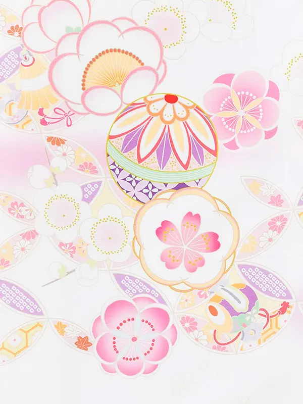 お宮参り女の子 産着レンタル／白 梅鞠 Z246