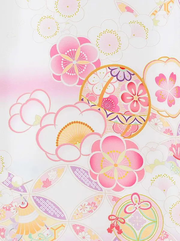 お宮参り女の子 産着レンタル／白 梅鞠 Z246