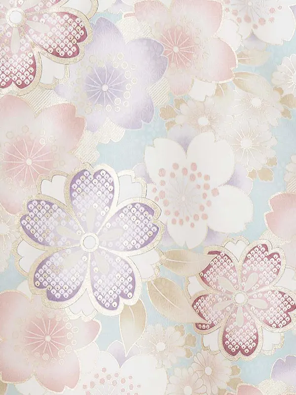 お宮参り女の子 産着レンタル／水色 金彩桜 Z252