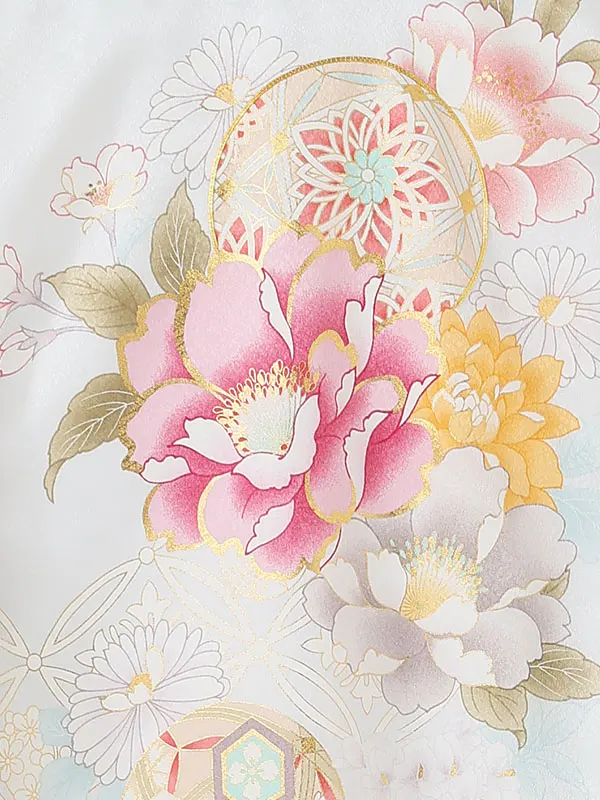 お宮参り女の子 産着レンタル／淡水色 八重桜に紫陽花と毬 Z256