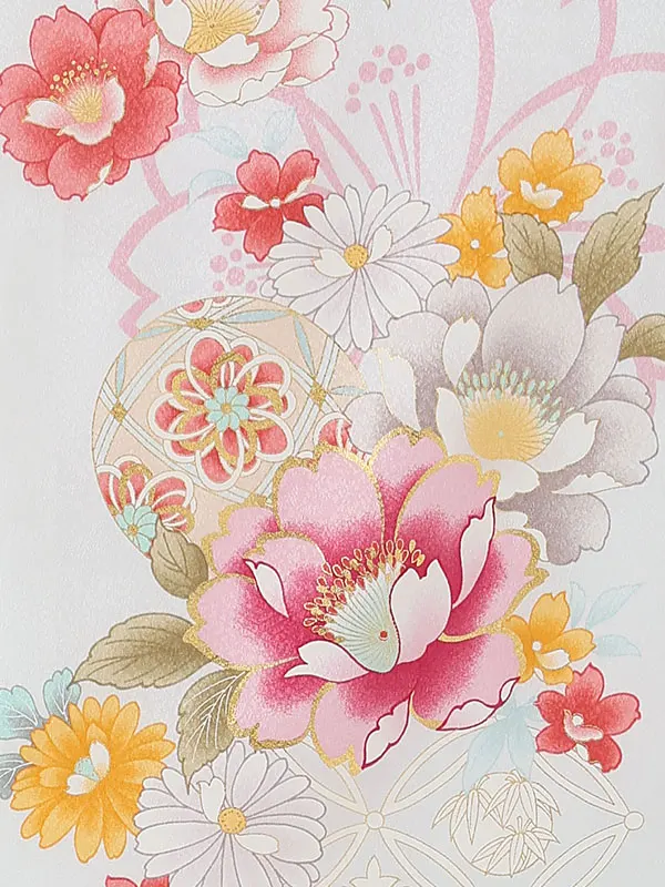 お宮参り女の子 産着レンタル／淡水色 八重桜に紫陽花と毬 Z256