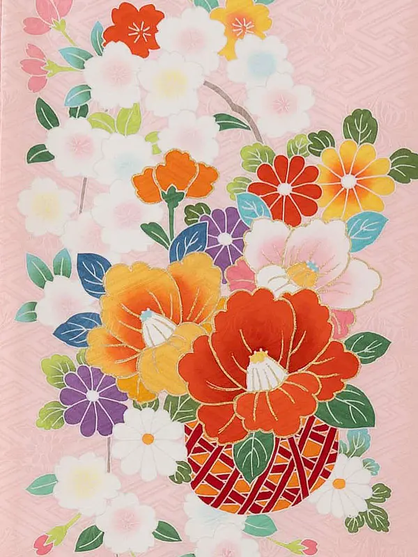 【正絹】お宮参り女の子 産着レンタル／薄ピンク 牡丹椿花籠 Z261