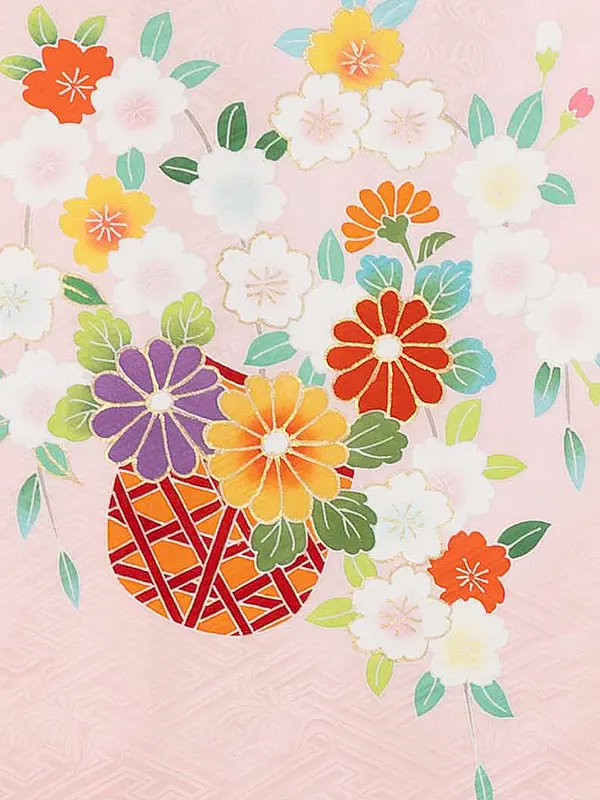 【正絹】お宮参り女の子 産着レンタル／薄ピンク 牡丹椿花籠 Z261