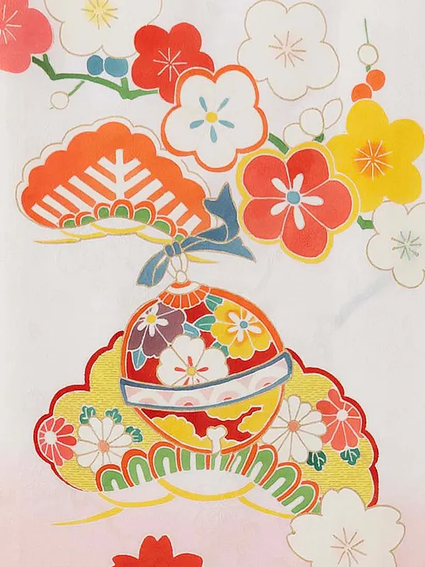 【正絹】お宮参り女の子 産着レンタル／白ピンク 鈴に四季花 Z262