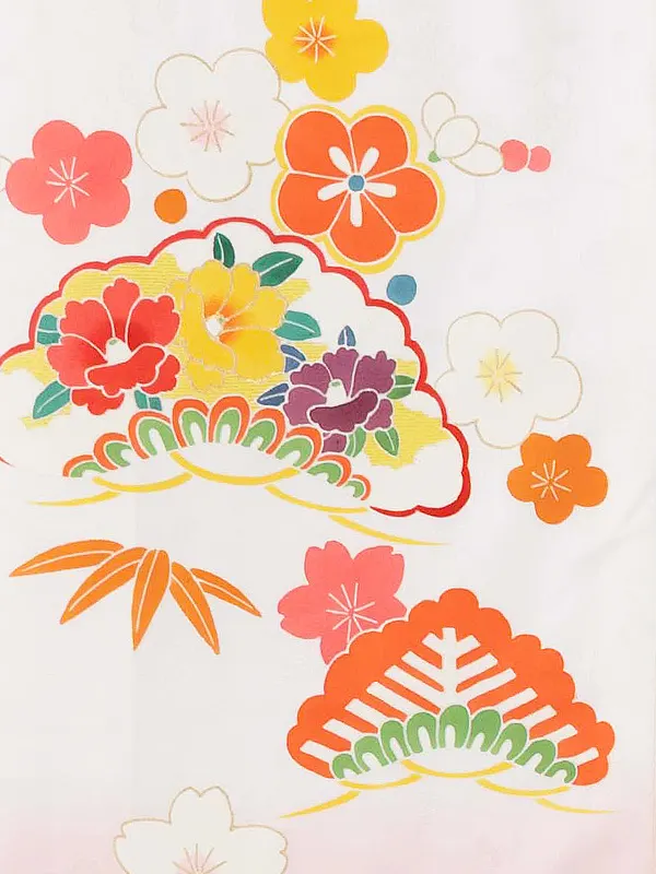 【正絹】お宮参り女の子 産着レンタル／白ピンク 鈴に四季花 Z262