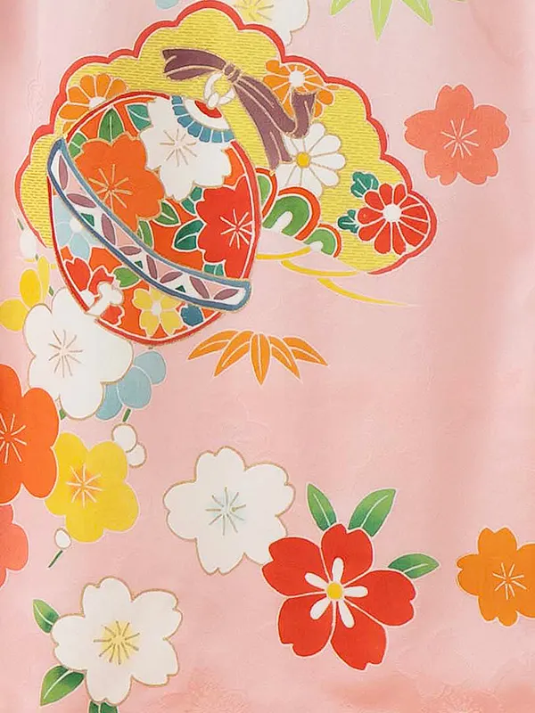【正絹】お宮参り女の子 産着レンタル／白ピンク 鈴に四季花 Z262