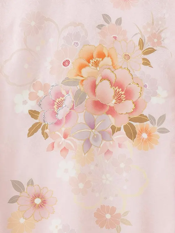 【正絹】お宮参り女の子 産着レンタル／薄ピンク 八重桜 Z263