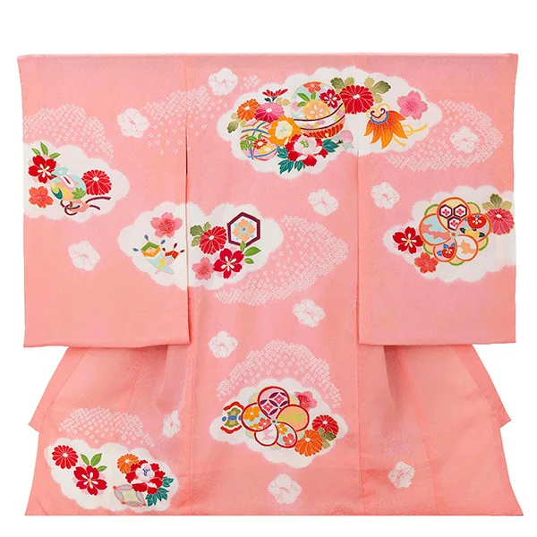 【正絹】お宮参り女の子 産着レンタル／ピンク 毬　花 Z264