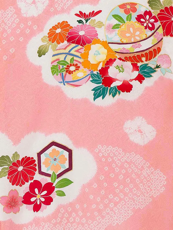 【正絹】お宮参り女の子 産着レンタル／ピンク 毬　花 Z264