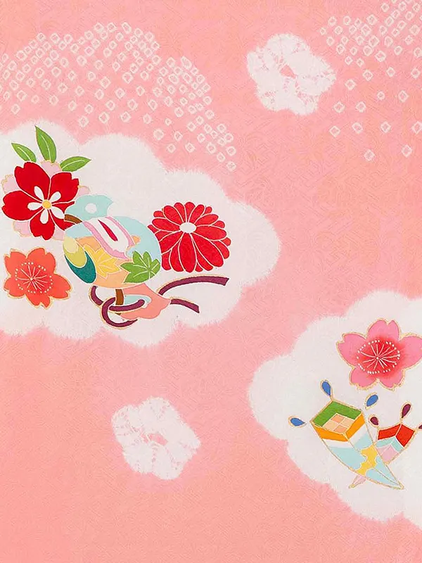 【正絹】お宮参り女の子 産着レンタル／ピンク 毬　花 Z264