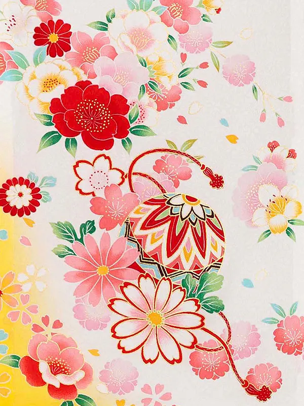 【夏用 正絹の単衣】お宮参り女の子 産着レンタル／白 鞠に四季花  Z265