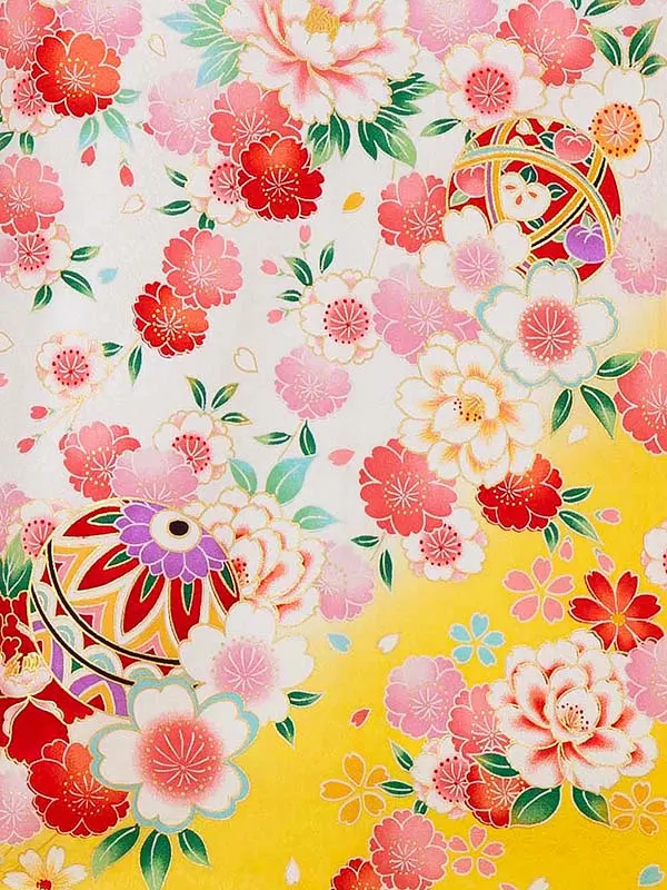 【夏用 正絹の単衣】お宮参り女の子 産着レンタル／白 鞠に四季花  Z265