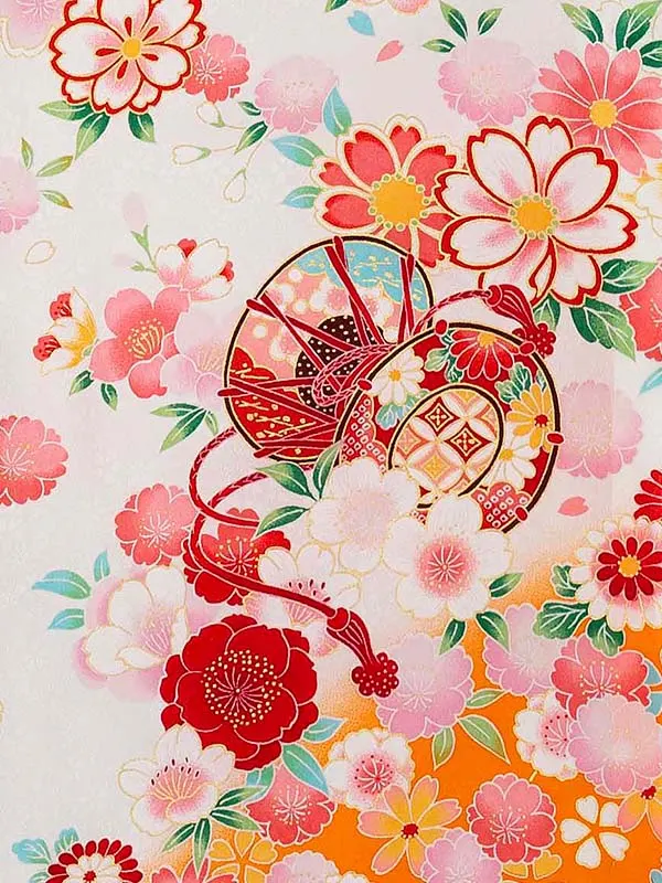 【夏用 正絹の単衣】お宮参り女の子 産着レンタル／白 鞠に四季花  Z266