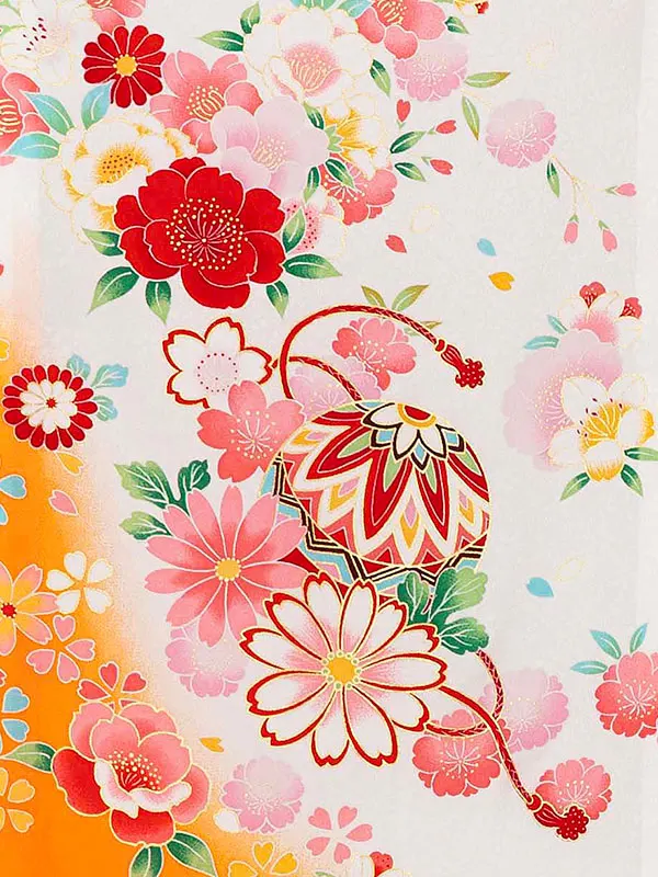 【夏用 正絹の単衣】お宮参り女の子 産着レンタル／白 鞠に四季花  Z266