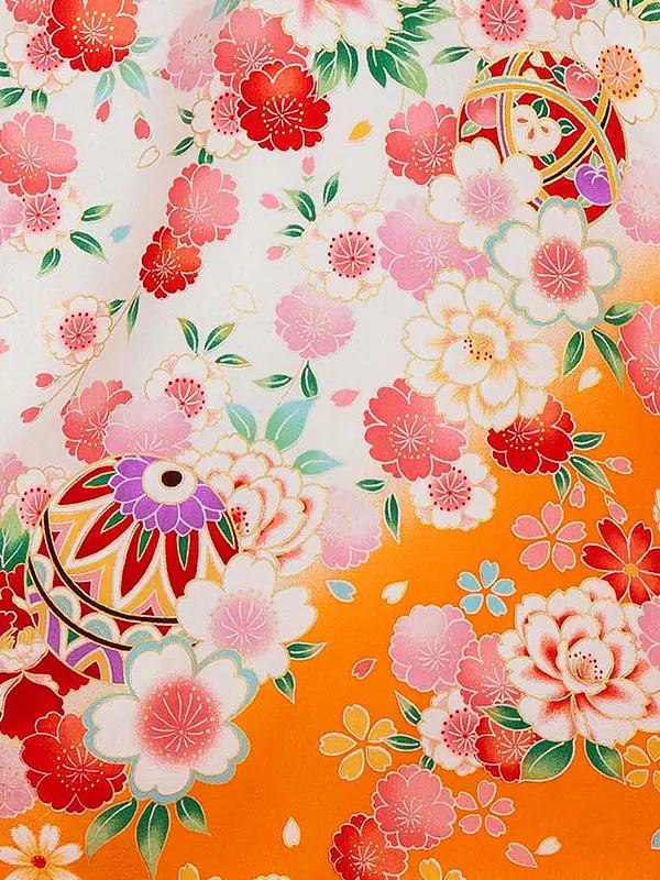 【夏用 正絹の単衣】お宮参り女の子 産着レンタル／白 鞠に四季花  Z266