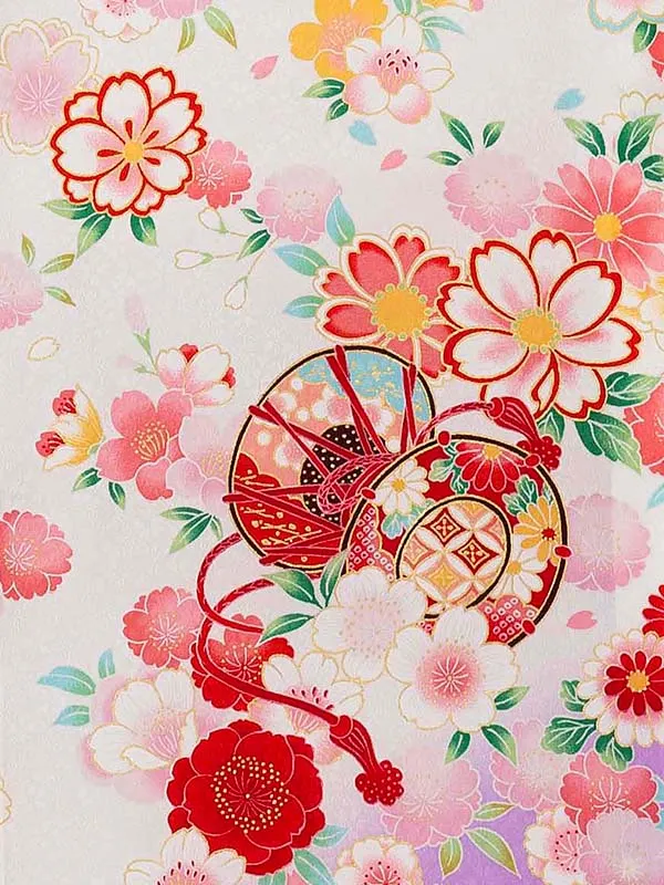 【夏用 正絹の単衣】お宮参り女の子 産着レンタル／白 鞠に四季花  Z267