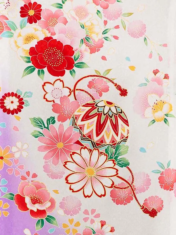 【夏用 正絹の単衣】お宮参り女の子 産着レンタル／白 鞠に四季花  Z267