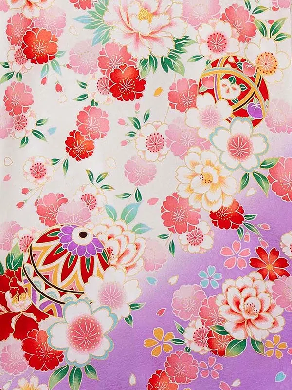 【夏用 正絹の単衣】お宮参り女の子 産着レンタル／白 鞠に四季花  Z267