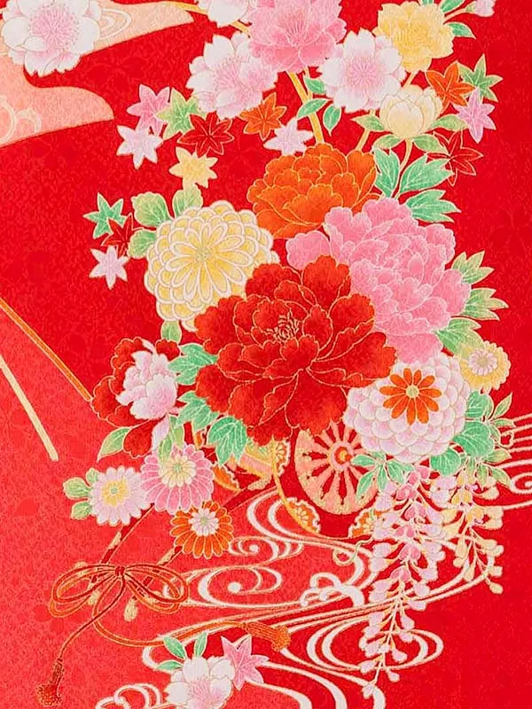 【正絹】お宮参り女の子 産着レンタル／赤 華熨斗に御所車 Z268