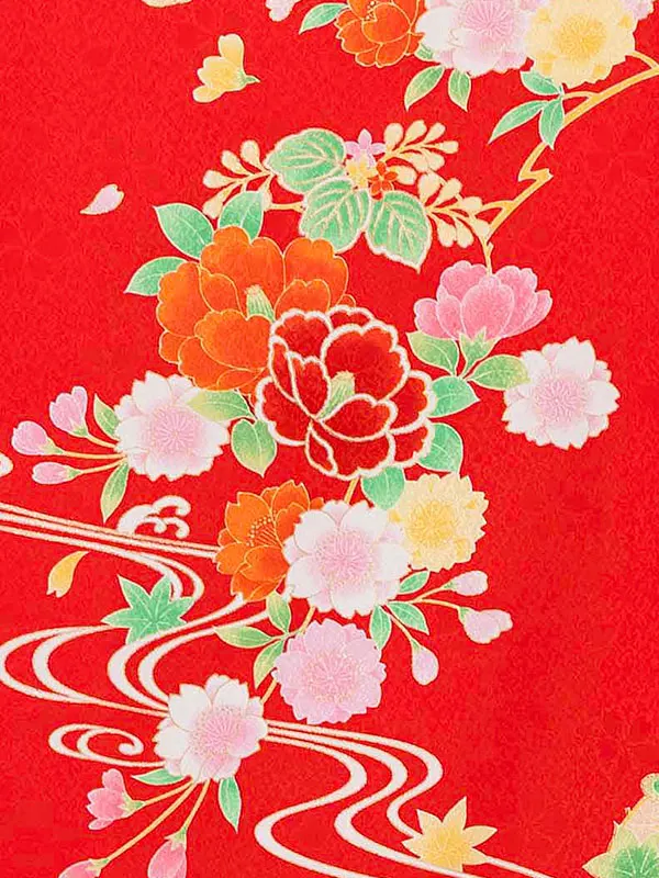 【正絹】お宮参り女の子 産着レンタル／赤 華熨斗に御所車 Z268