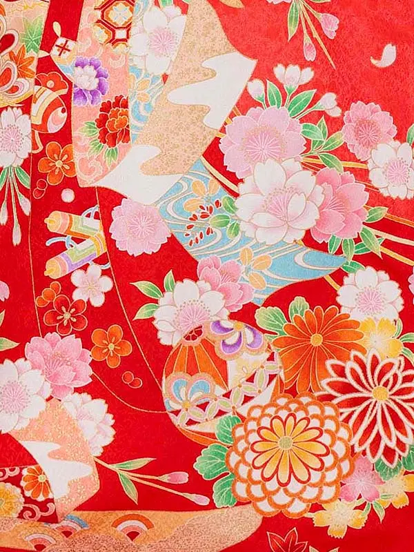 【正絹】お宮参り女の子 産着レンタル／赤 華熨斗に御所車 Z268