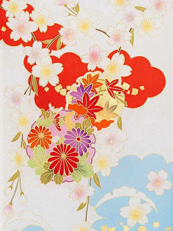 【夏用 正絹の単衣】お宮参り女の子 産着レンタル／白×水色 四季花 Z269