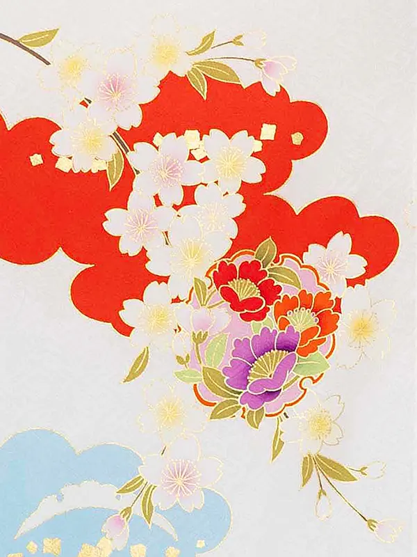 【夏用 正絹の単衣】お宮参り女の子 産着レンタル／白×水色 四季花 Z269