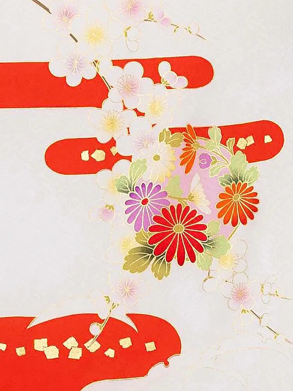 【夏用 正絹の単衣】お宮参り女の子 産着レンタル／白×赤 四季花  Z270