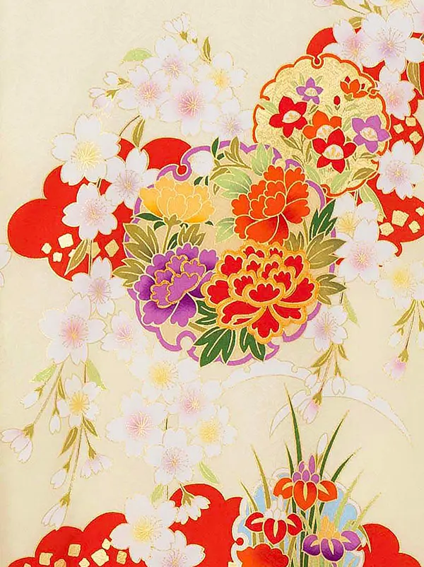 【夏用 正絹の単衣】お宮参り女の子 産着レンタル／黄色×赤 四季花 Z271