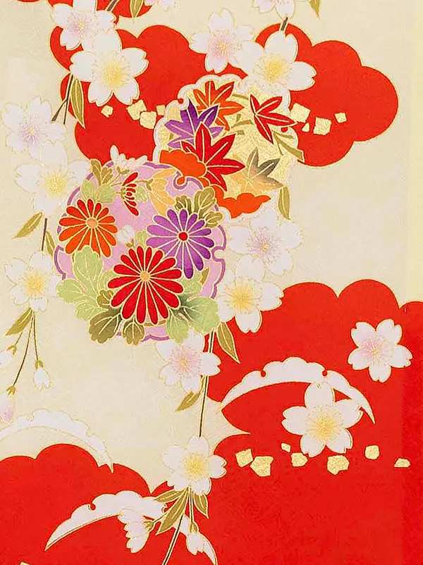 【夏用 正絹の単衣】お宮参り女の子 産着レンタル／黄色×赤 四季花 Z271