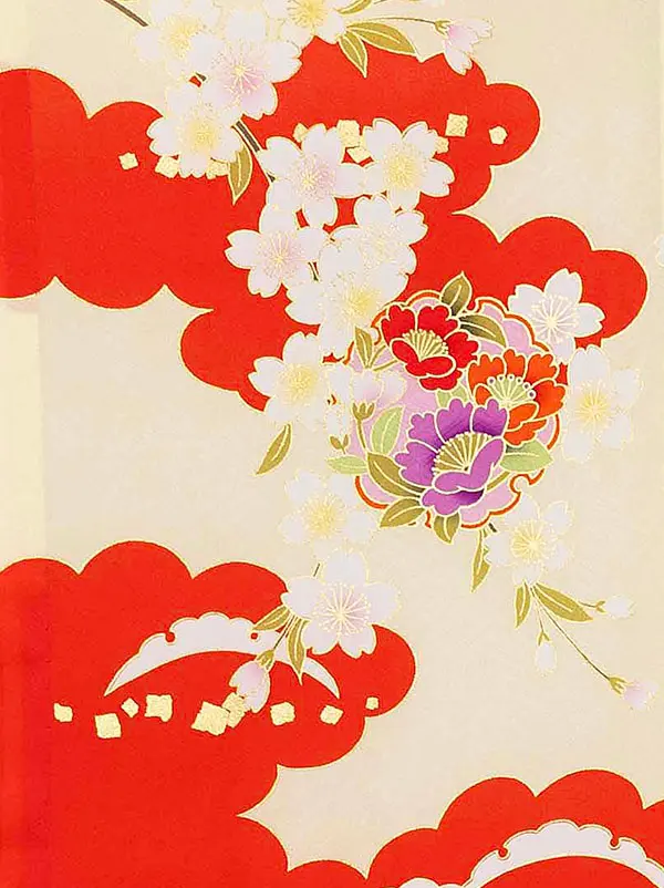 【夏用 正絹の単衣】お宮参り女の子 産着レンタル／黄色×赤 四季花 Z271