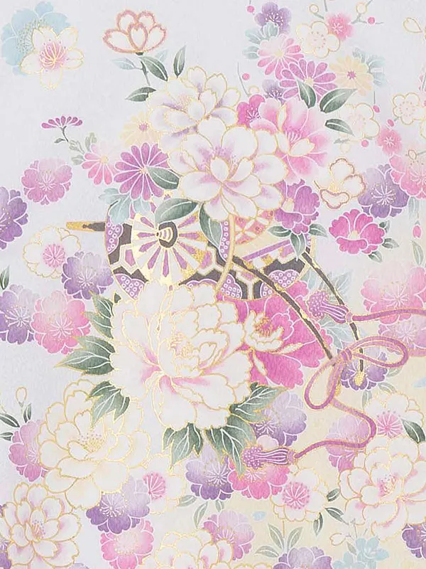 【夏用 単衣】お宮参り女の子 産着レンタル／薄紫 花車 牡丹桜梅 Z273