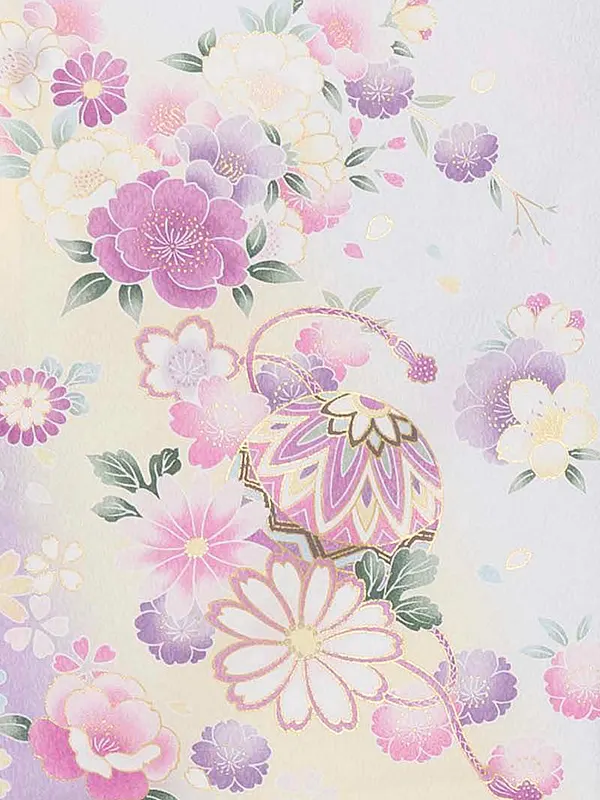 【夏用 単衣】お宮参り女の子 産着レンタル／薄紫 花車 牡丹桜梅 Z273