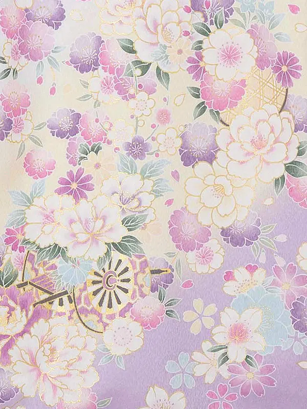 【夏用 単衣】お宮参り女の子 産着レンタル／薄紫 花車 牡丹桜梅 Z273